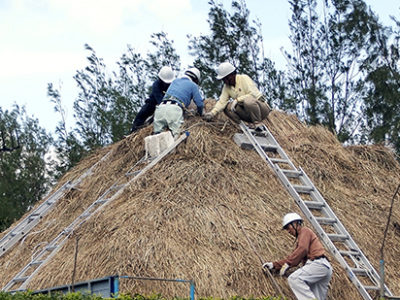 昔ながらの作業で古民家の屋根補修