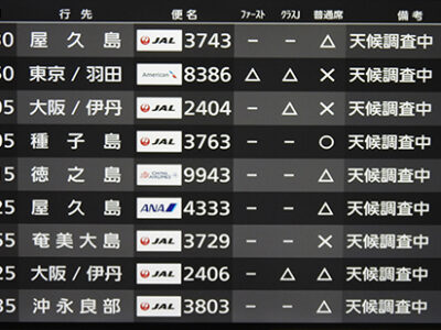 奄美群島便欠航相次ぐ