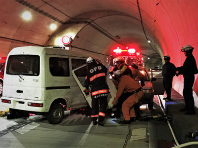 網野子トンネルで防災訓練