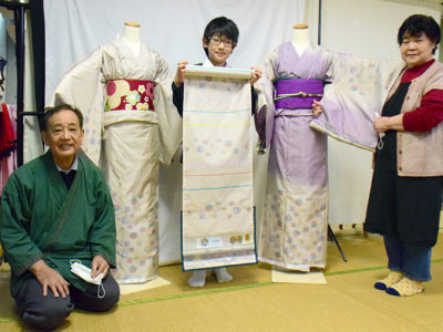 児童考案の紬図案、製品に